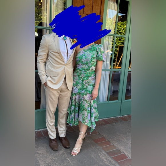 astr the label santorini green floral puff sleeeve one shoulder midi dress small - Picture 3 of 3